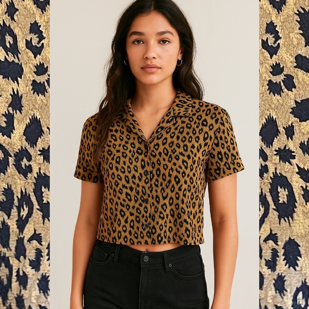 Forever 21 Leopard Print Cropped Button-Up Blouse – Size Small - Picture 5 of 5